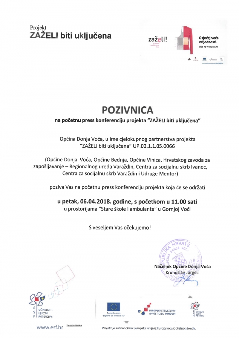 Početna konferencija projekta &quot;Zaželi&quot; u Donjoj Voći